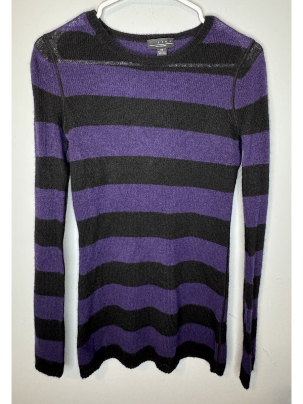 Line Cashmere Sweater XS Purple Black Striped Goth Emo